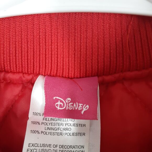 Disney Minnie Mouse Bomber Jacket Girls 7/8 Red Lined Insulated Full Zip Gold - Picture 9 of 11
